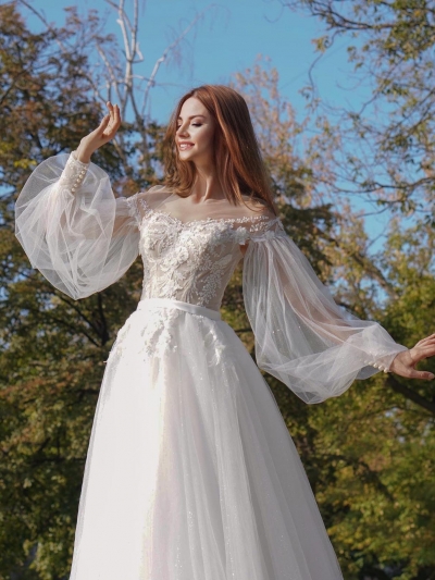 свадебное платье с пышным рукавом