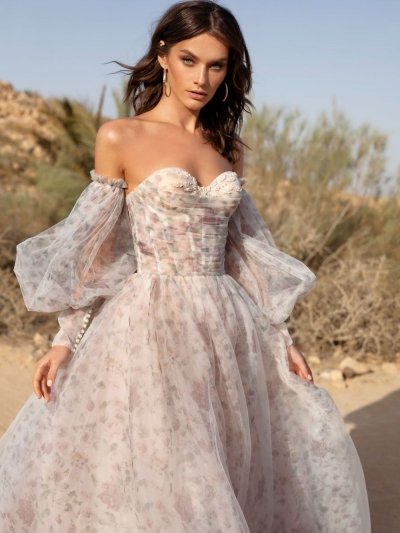 Свадебное платье 35 из фатина с цветочным узором
